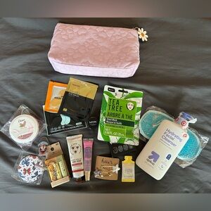 Self care bundle! Cosmetic Bag with Skincare and Beauty Items